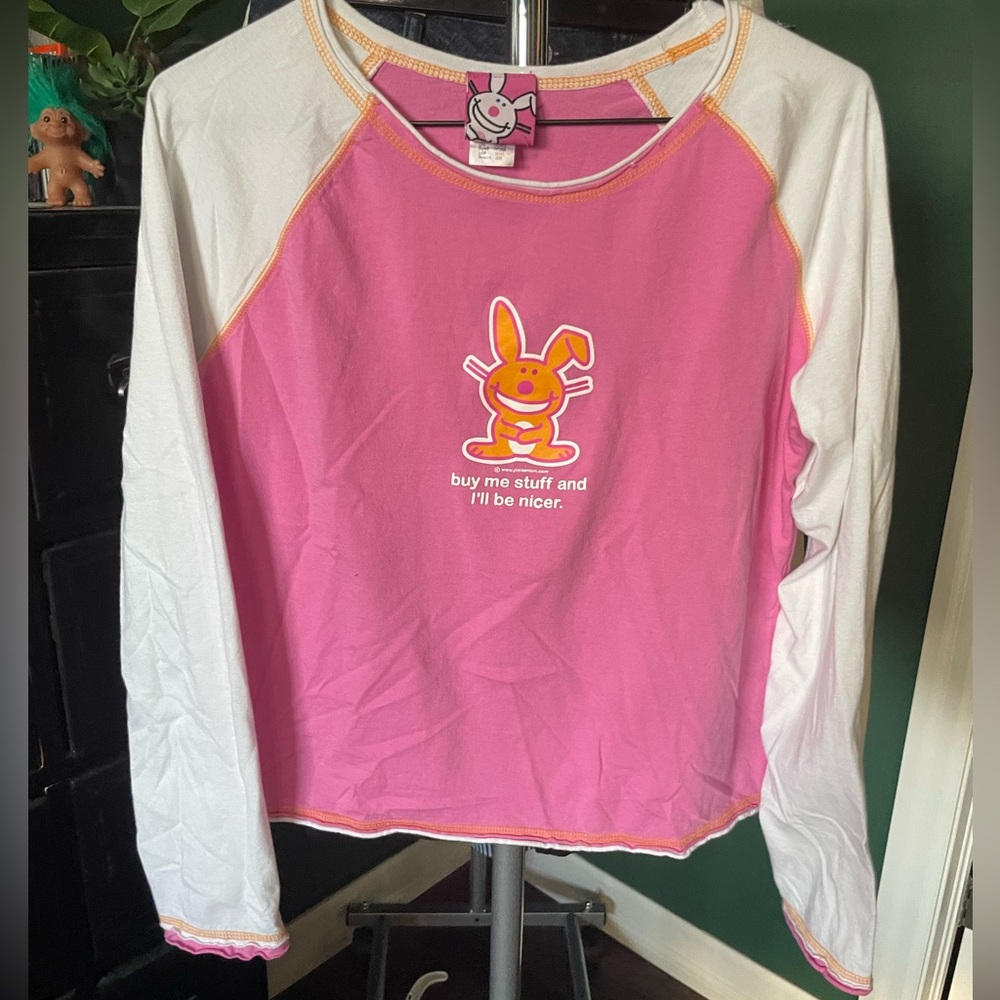 Y2K Jim benson Happy Bunny 3/4 sleeve shirt